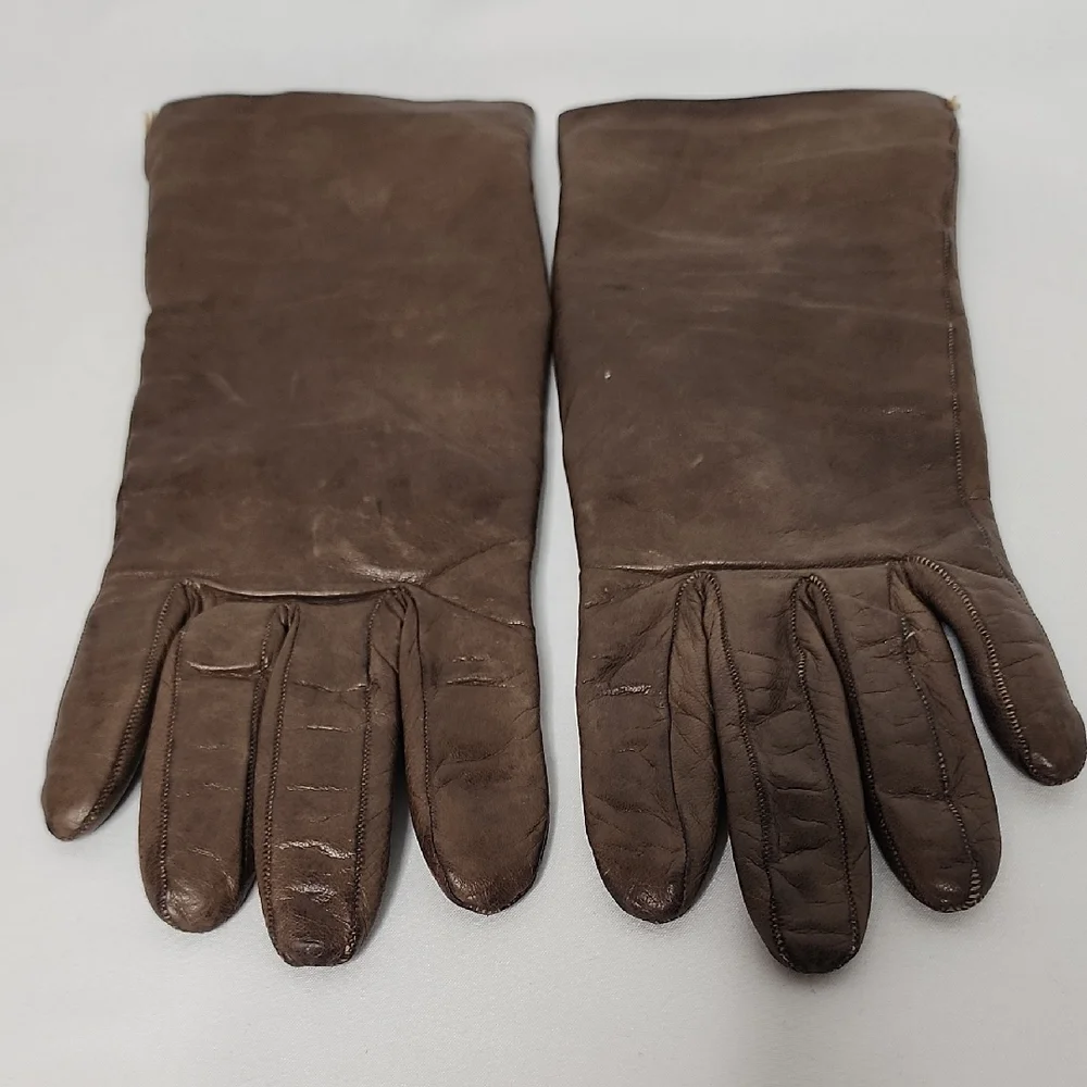 Saks Fifth Avenue Women's Brown Leather Gloves Size 6 1/2